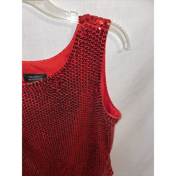 Michelle Antonelli Women’s Dressy Tank Top Size Medium Red Sequined Party NWOT - Picture 4 of 12